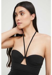 Calvin Klein jednoczęściowy strój kąpielowy kolor czarny miękka miseczka. Kolor: czarny. Materiał: materiał, dzianina, poliamid #4