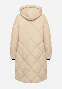 Born2be - Ciemnobeżowa Kurtka z Kapturem i Kieszeniami w Kraciaste Pikowane Przeszycia Ettaline. Okazja: na co dzień. Typ kołnierza: kaptur. Kolor: beżowy. Materiał: jeans. Styl: elegancki, klasyczny, casual, sportowy #3