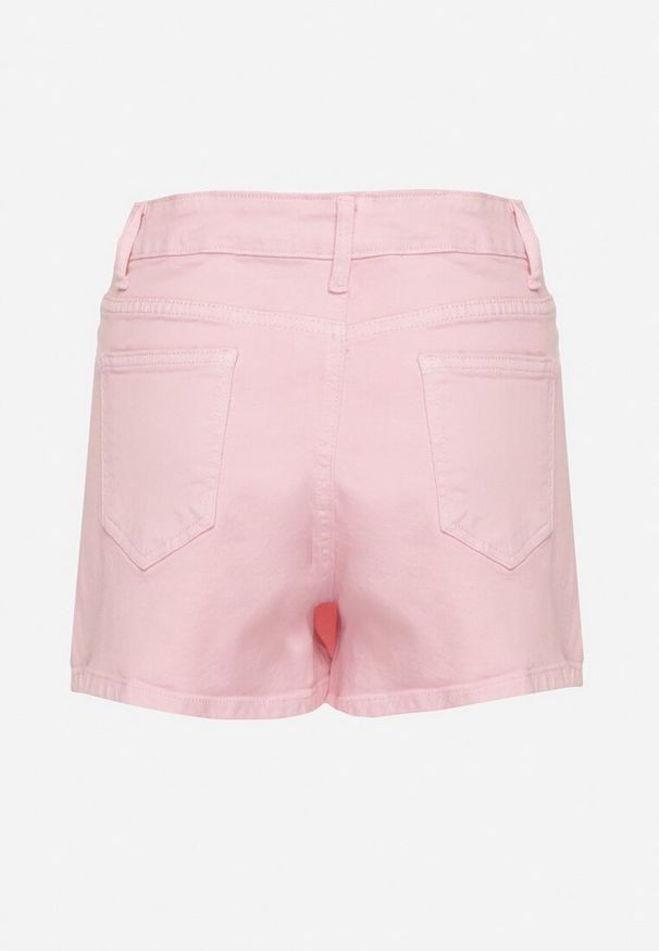 Born2be - Różowe Spódnico-Szorty Jeansowe z Bawełny Zapinane na Guziki Nellmira. Stan: podwyższony. Kolor: różowy. Materiał: bawełna, jeans. Długość: krótkie