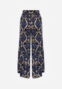 Renee - Czarno-Granatowe Spodnie Szerokie z Wiskozy w Ornamentalny Wzór High Waist Cramelia. Stan: podwyższony. Kolor: czarny. Materiał: wiskoza. Długość: długie #8