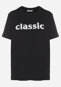 Born2be - Czarny T-shirt z Bawełny z Aplikacją z Cyrkoniami Deraine. Okazja: na co dzień. Kolor: czarny. Materiał: bawełna. Wzór: aplikacja. Styl: klasyczny, elegancki, casual #2