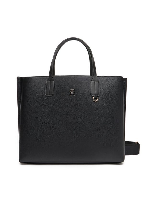 TOMMY HILFIGER - Tommy Hilfiger Torebka Th Distinct Satchel AW0AW17463 Czarny. Kolor: czarny. Materiał: skórzane