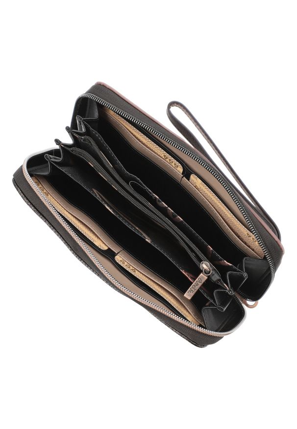 Brązowy Pojemny Damski Portfel Anekke. Kolor: brązowy. Materiał: materiał. Wzór: aplikacja