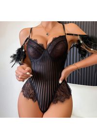 Intica - Body z piórkami na specjalne okazje Ingerlise. Kolor: czarny. Materiał: materiał, koronka. Wzór: aplikacja #8