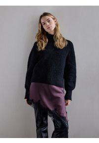 Reserved - Sweter z wełną z alpaki - czarny. Kolor: czarny. Materiał: wełna