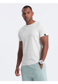 Ombre Clothing - T-shirt męski z ozdobnym efektem confetti - kremowy V1. Okazja: na co dzień. Kolor: kremowy. Materiał: bawełna. Wzór: jednolity. Styl: casual