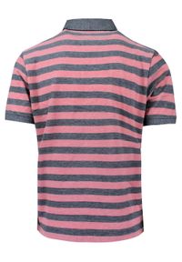 Bawełniana, Męska Koszulka Polo - Pako Jeans - Łososiowe Pasy. Okazja: na co dzień. Typ kołnierza: polo. Kolor: różowy. Materiał: bawełna. Wzór: prążki, paski. Styl: casual #5