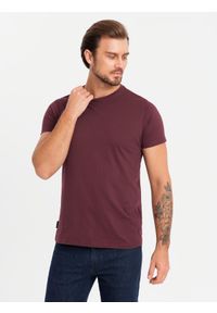 Ombre Clothing - Zestaw bawełnianych t-shirtów męskich BASIC z okrągłym dekoltem – czarny/biały/bordowy V6. Okazja: na co dzień. Kolor: czerwony. Materiał: bawełna. Styl: klasyczny, casual #4
