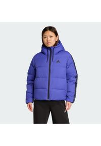 Adidas - Puchowa kurtka z kapturem Essentials Climawarm z 3 paskami. Typ kołnierza: kaptur. Kolor: niebieski. Materiał: puch. Technologia: ClimaWarm (Adidas) #1