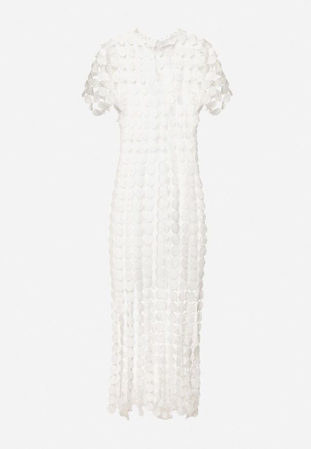 Born2be - Biała Ażurowa Dopasowana Sukienka Koktajlowa z Frędzlami Zapinana na Suwak Vimereas. Okazja: na co dzień. Kolor: biały. Materiał: jeans. Wzór: ażurowy. Typ sukienki: dopasowane. Styl: wizytowy