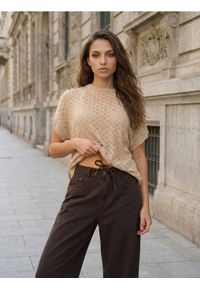 Sinsay - Ażurowa bluzka swetrowa - złoty. Kolor: złoty. Wzór: ażurowy #1