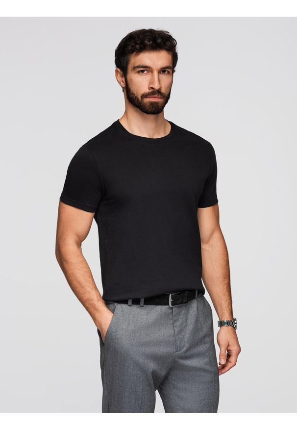 Ombre Clothing - Klasyczny T-shirt męski bawełniany BASIC - czarny V1 - Rozmiar: S. Okazja: na co dzień. Kolor: czarny. Materiał: bawełna. Styl: klasyczny