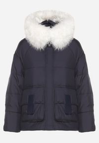 Born2be - Granatowa Kurtka Pikowana z Odpinanym Futerkiem Nomizia. Okazja: na co dzień, na spacer. Kolor: niebieski. Materiał: futro. Sezon: zima. Styl: casual, elegancki #7