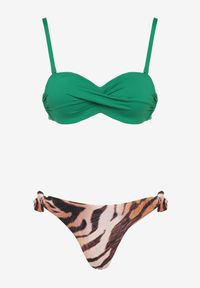 Born2be - Ciemnozielone Bikini Biustonosz Wiązany na Plecach 2 Pary Majtek Typu Figi Galarella. Kolor: zielony #6