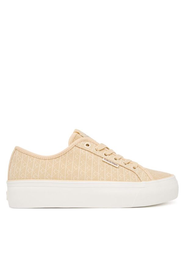 Calvin Klein Sneakersy Vulc Flatf Laceup Jaq Aop HW0HW03265 Żółty jasny. Kolor: żółty. Materiał: materiał