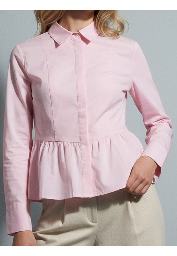 Sinsay - Koszula z krytą plisą i falbaną - różowy. Kolor: różowy