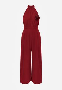Renee - Bordowy Elegancki Kombinezon z Górą Halter Ozdobioną Różą 3D Dephousa. Kolor: czerwony. Wzór: aplikacja. Styl: elegancki #4