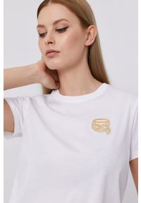 Karl Lagerfeld T-shirt damski kolor biały. Kolor: biały. Materiał: dzianina. Wzór: aplikacja #4