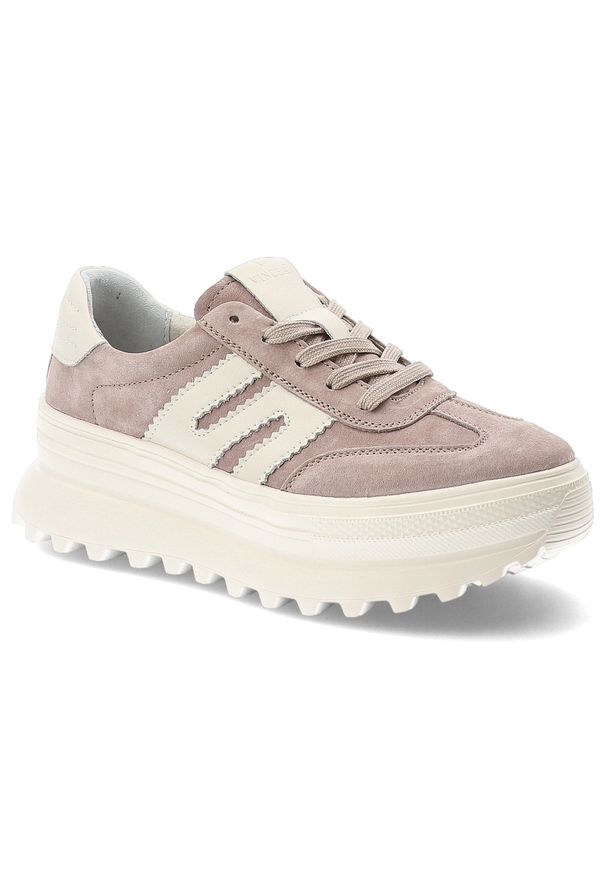 Sneakersy damskie Vinceza, cholewka ze skóry naturalnej zamszowej z kontrastowymi panelami klasyczne wiązanie masywna platformowa podeszwa, beżowe, 7. Kolor: beżowy. Materiał: zamsz, skóra. Szerokość cholewki: normalna