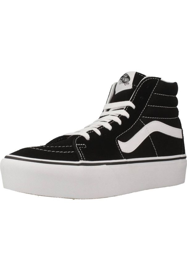 Buty do chodzenia damskie Vans SK8HI Platform 2. Kolor: czarny, biały, wielokolorowy. Materiał: tkanina, guma, syntetyk, materiał. Obcas: na platformie. Model: Vans SK8. Sport: turystyka piesza