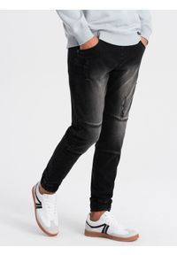 Ombre Clothing - Spodnie męskie marmurkowe JOGGERY z przetarciami - czarne V2 - Rozmiar: L. Kolor: czarny. Materiał: guma, elastan, bawełna #3