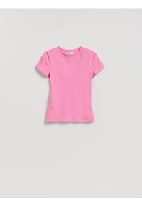 Reserved - T-shirt slim fit - różowy. Kolor: różowy. Materiał: bawełna, dzianina