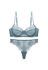 Intica - Komplet koronkowy z fiszbinami i szerszymi ramiączkami Hannakaisa. Kolor: niebieski. Materiał: koronka #1