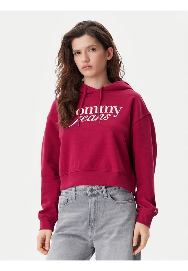 Tommy Jeans Bluza Script DW0DW20306 Różowy Relaxed Fit. Kolor: różowy. Materiał: bawełna