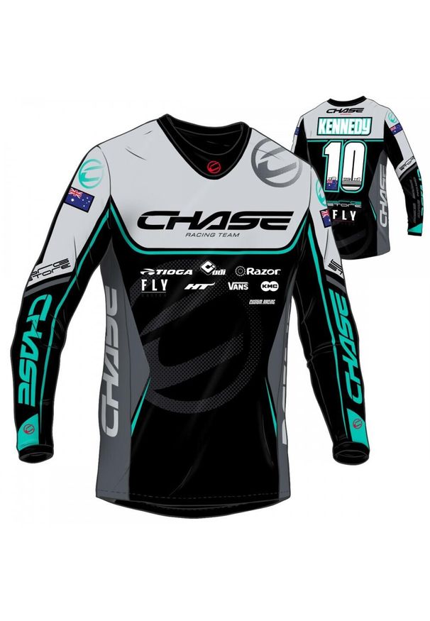 CHASE - Dziecięcy dżersej z długim rękawem Chase Team Izaac Kennedy Replica 2025. Kolor: wielokolorowy, szary, czarny. Materiał: jersey. Długość rękawa: długi rękaw. Długość: długie. Sport: kolarstwo