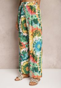 Renee - Zielone Wiskozowe Spodnie o Szerokim Kroju High Waist Tie Dye z Gumką w Talii Nalflea. Stan: podwyższony. Kolor: zielony. Materiał: wiskoza. Sezon: lato