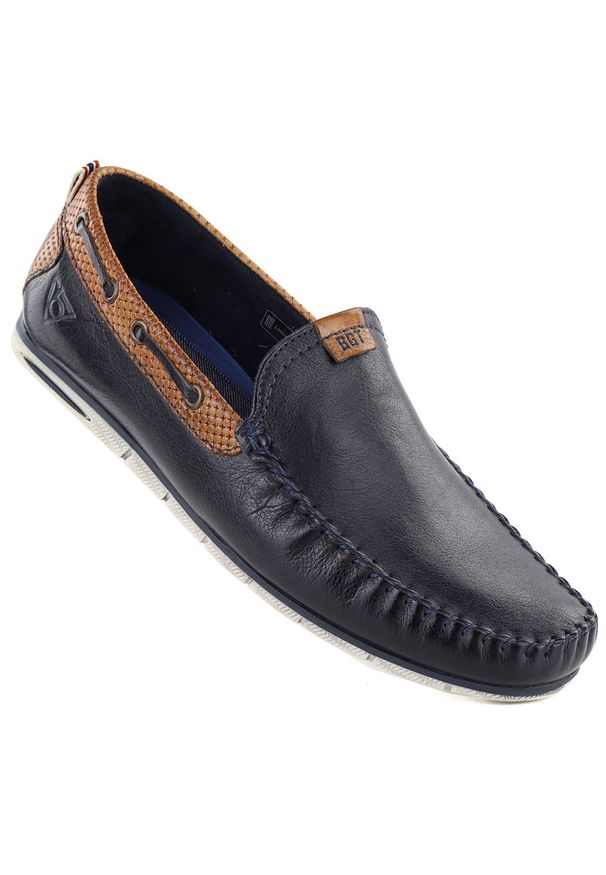 Skórzane mokasyny męskie granatowe Bugatti 321-A2X65-1000-4100. Kolor: niebieski. Materiał: skóra