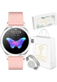Gino Rossi - Zestaw Smartwatch G.ROSSI różowy srebrny +Torebka. Rodzaj zegarka: smartwatch. Kolor: wielokolorowy, różowy, srebrny