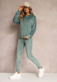 Renee - Miętowy 2-częściowy Welurowy Komplet Dresowy z Bluzą i Spodniami Yamiya. Kolor: miętowy. Materiał: dresówka, welur #1