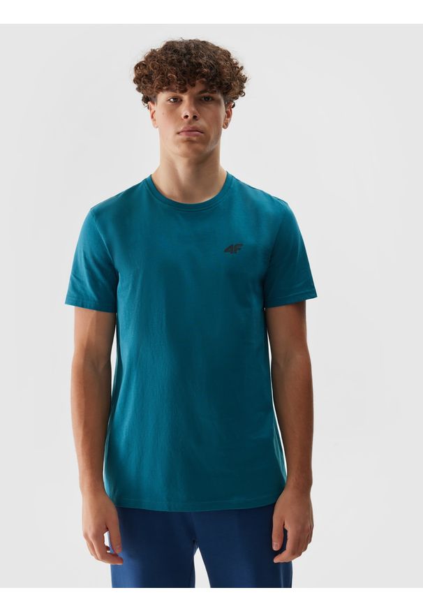 4f - 4F T-shirt regular gładki męski - turkusowy M. Okazja: na co dzień. Kolor: turkusowy. Materiał: bawełna, jersey, dzianina. Długość rękawa: krótki rękaw. Długość: krótkie. Wzór: gładki. Styl: sportowy, casual