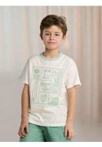 Sinsay - Koszulka z ozdobną lamówką przy dekolcie - kremowy. Kolor: kremowy #1