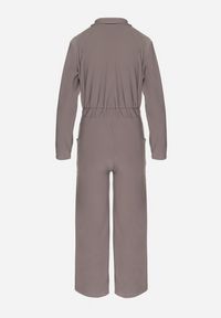 Born2be - Szary Kombinezon z Gumką i Wiązaniem w Talii z Szerokimi Nogawkami Creza. Kolor: szary. Materiał: tkanina