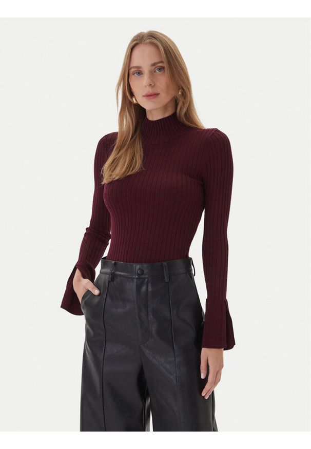 KAOS Golf RI1NT052 4005 Bordowy Regular Fit. Typ kołnierza: golf. Kolor: czerwony. Materiał: wiskoza