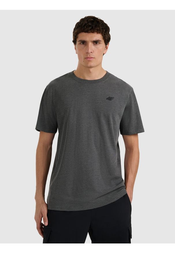 4f - 4F T-shirt regular gładki męski - szary S. Okazja: na co dzień. Kolor: szary. Materiał: bawełna, materiał. Wzór: gładki. Styl: casual