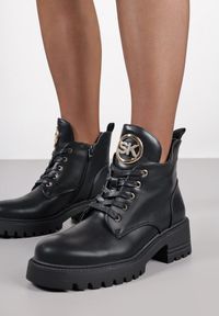 Renee - Czarne Botki Workery Ozdobione Cyrkoniową Aplikacją Iffare. Okazja: na co dzień. Kolor: czarny. Materiał: jeans. Wzór: aplikacja. Styl: casual #3