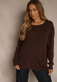 Renee - Brązowy Sweter z Kaszmirem Ozdobiony Kieszeniami Saniswena. Kolor: brązowy. Materiał: kaszmir. Długość rękawa: długi rękaw. Długość: długie. Wzór: aplikacja. Styl: klasyczny, elegancki #2