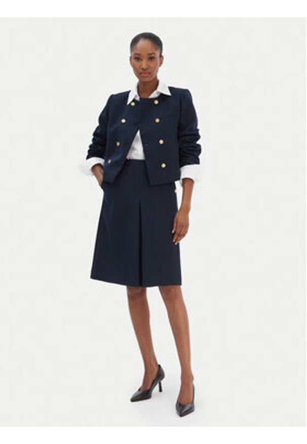 TOMMY HILFIGER - Tommy Hilfiger Spódnica trapezowa WW0WW49474 Granatowy Regular Fit. Kolor: niebieski. Materiał: syntetyk, wełna