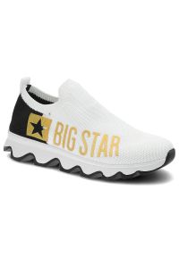Big-Star - Białe Sneakersy Big Star Modne Buty Damskie. Okazja: na co dzień. Zapięcie: bez zapięcia. Kolor: biały. Materiał: dzianina, materiał. Szerokość cholewki: normalna. Wzór: nadruk, aplikacja
