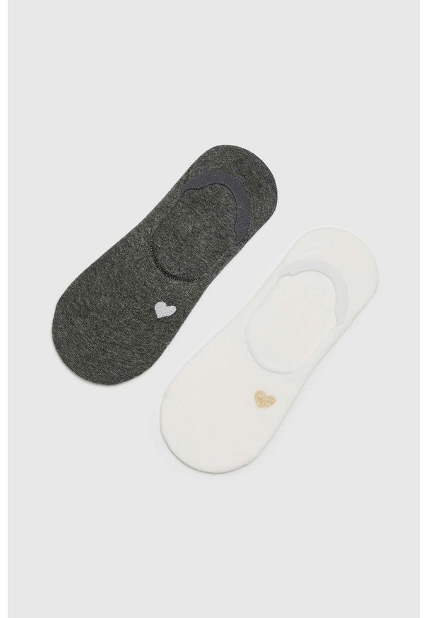 MOODO - Skarpetki stopki z naszytym serduszkiem damskie 2-pack. Materiał: elastan, poliester, bawełna. Wzór: aplikacja