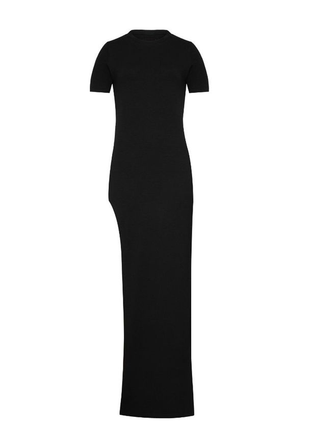 MUUV - Sukienka Side Slit. Okazja: na co dzień. Kolor: czarny. Materiał: bawełna, elastan. Długość rękawa: krótki rękaw. Typ sukienki: proste. Styl: casual