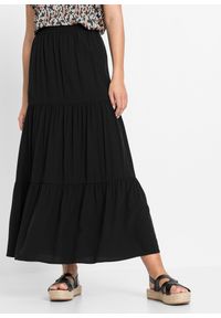 bonprix - Spódnica maxi z falbaną. Kolor: czarny. Styl: elegancki