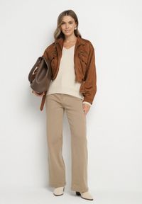 Born2be - Beżowe Szerokie Jeansy z Bawełny z Regularnym Stanem Nundria. Okazja: na co dzień, na spacer. Kolor: beżowy. Długość: długie. Styl: casual, elegancki #6