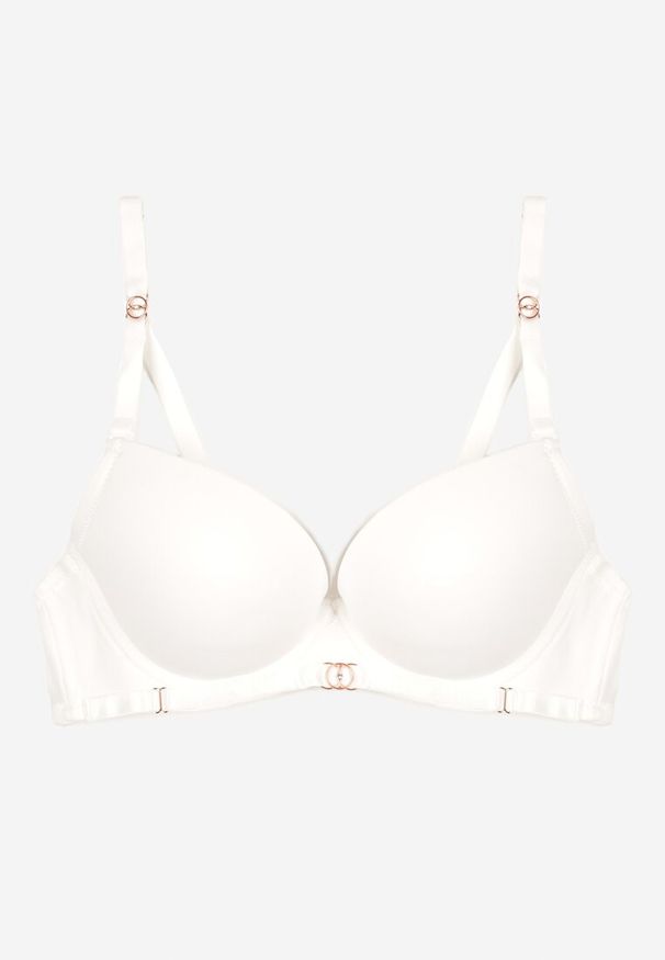 Born2be - Biały Biustonosz Klasyczny z Ozdobnymi Elementami Emarinda. Kolor: biały. Materiał: jeans. Wzór: aplikacja