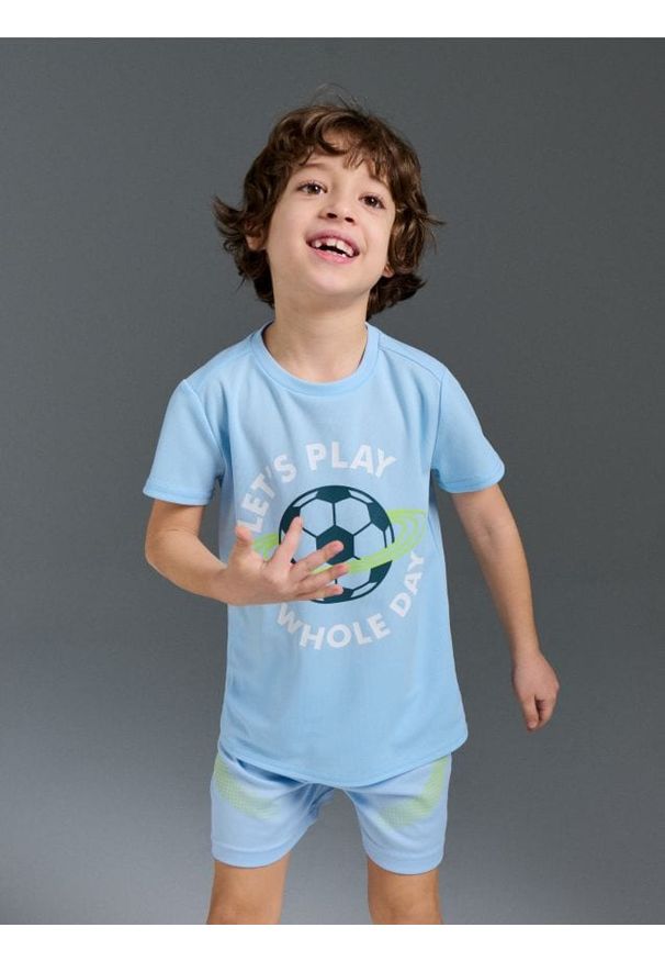 Sinsay - Koszulka z motywem piłkarskim Active - błękitny. Kolor: niebieski