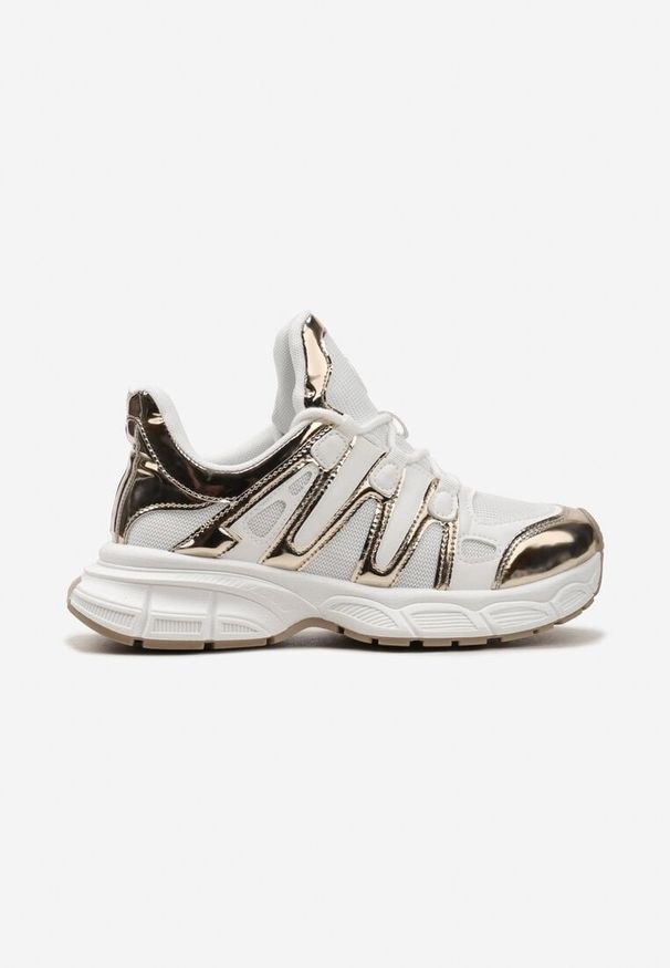 Born2be - Złote Sneakersy z Ozdobnymi Wstawkami i Tłoczoną Podeszwą Adlenavia. Kolor: złoty