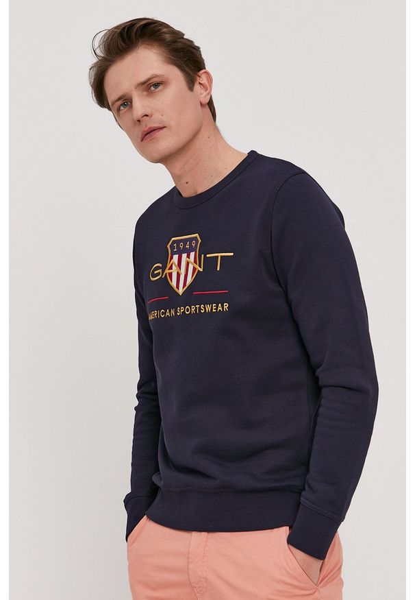 GANT - Gant - Bluza. Okazja: na co dzień. Kolor: niebieski. Wzór: aplikacja. Styl: casual